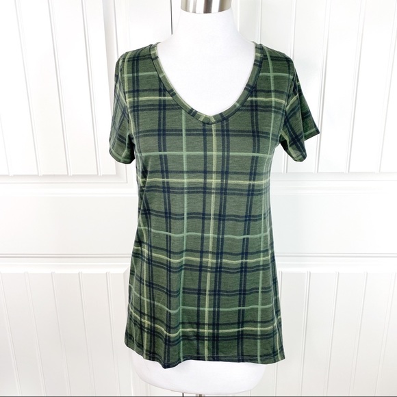 LuLaRoe Plaid V-Neck Short Sleeve Christy Tee XS - Picture 1 of 4